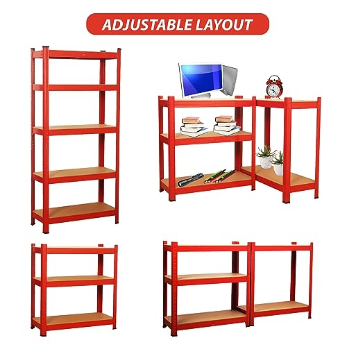 COZYBRITE Garage Shelving Units 5 Tier Heavy Duty Shed Storage Racking Shelf Metal Boltless 875kg Capacity 175kg Per Shelf for Warehouse Workshop Office (Red, 90x40x180cm) 4 COZYBRITE Garage Shelving Units 5 Tier Heavy Duty Shed Storage Racking Shelf Metal Boltless 875kg Capacity 175kg Per Shelf for Warehouse Workshop Office (Red, 90x40x180cm) - Image 4