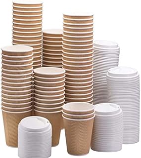 HOT BARGAINS, 200 X 8oz / 230ml Kraft Triple Walled Disposable Paper Ripple Cups Disposable Coffee Tea Cups Disposable Hot Drink Cups + LIDS Free
