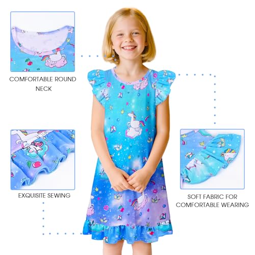 Image of Sylfairy 2pcs Girls Nightgowns, Unicorn Nightgown Princess Pajama Dresses for Girls Sleepwear Nightie
