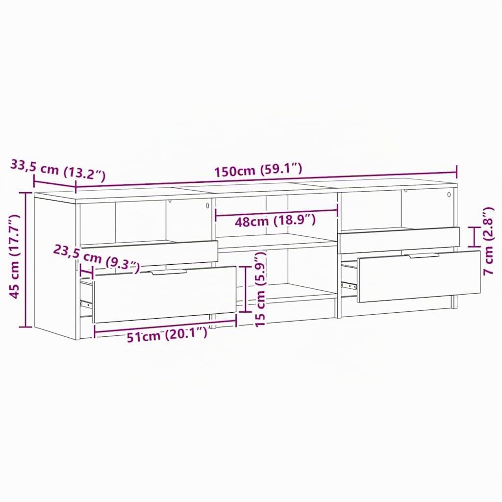 vidaXL Meuble TV chêne Artisanal 150x33,5x45 cm Bois d'ingénierie