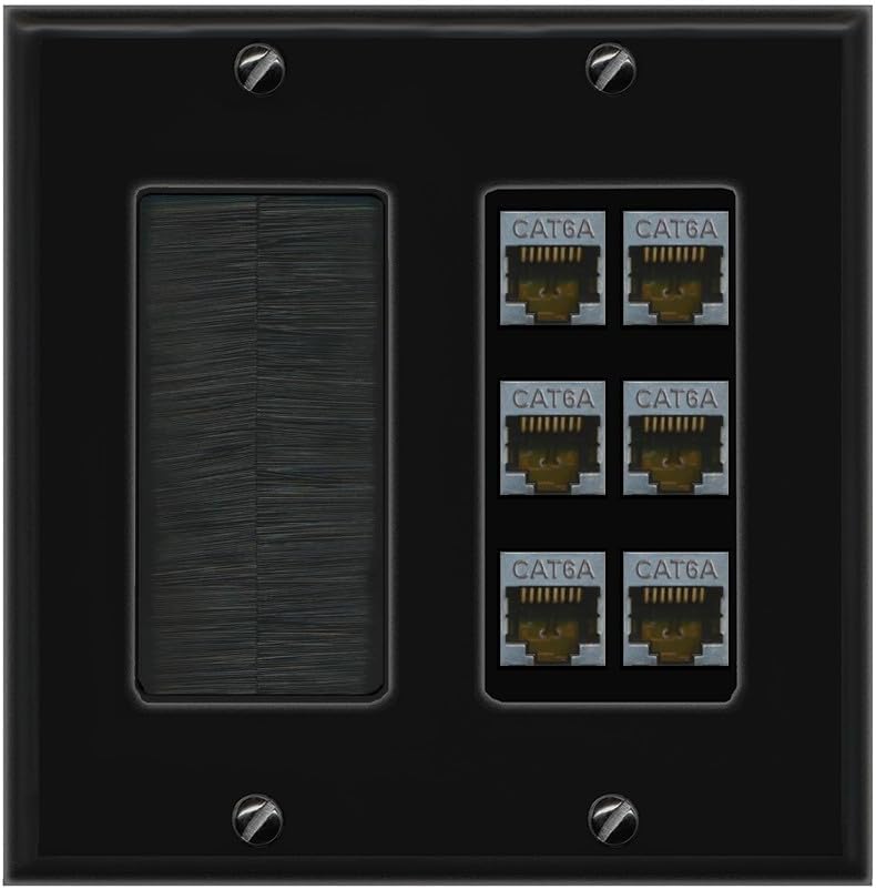 RiteAV - 6 Port Cat6A Ethernet Wall Plate - Brush [Red/White]