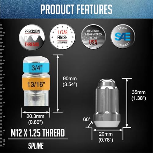 Image of Wheel Accessories Parts 24 Pcs 12mm 1.25 12x1.25 Thread Car Spline 1.38 inch Long Lug Nut Chrome Spline Fits Nissan Titan (Non XD) with Aftermarket Wheels