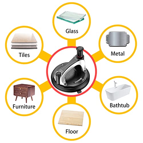 Weikeisa 9"Glass Suction Cup To Lift Large Glass High Strength Aluminum Alloy Handle Heavy Duty Vacuum Suction Cup,For Granite Tile Installation/Windshield Removal/Furniture Refrigerator Lifter #TOP6