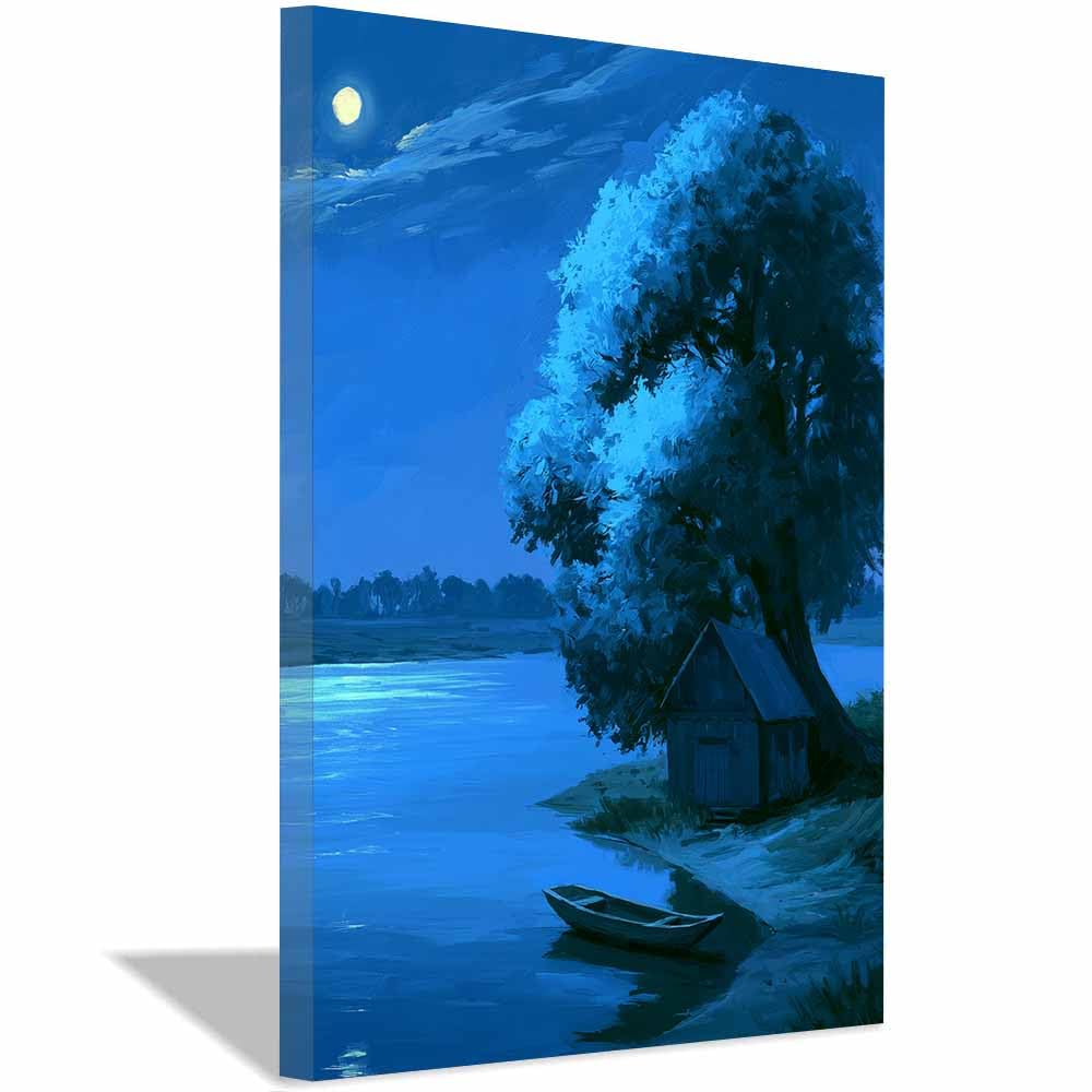 Xeniou Multicolor Tree Of Life Night Lake Tree Scene Canvas Painting Wall Art, Living Room Bedroom Hallway Stairs Decoration.(Multicolor)-50X70cm Framed