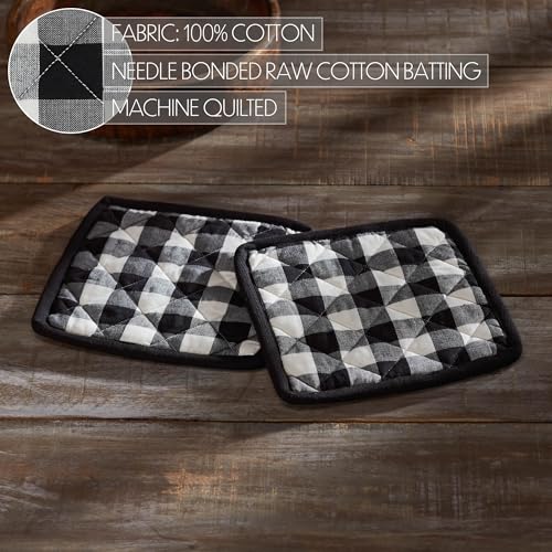 VHC-Brands-Cotton-Pot-Holder-Set-of-2-Heat-Resistant-Kitchen-Potholders-Annie-Buffalo-Check-Collection-Square-8×8-Country-Black-White-Checkered VHC Brands Cotton Pot Holder Set of 2 Heat Resistant Kitchen Potholders Annie Buffalo Check Collection Square 8×8 Country Black White Checkered
