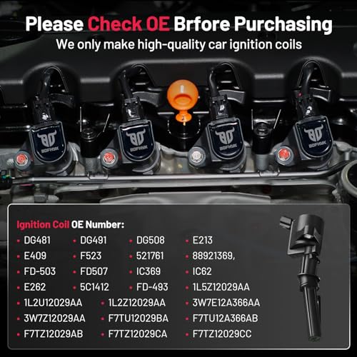 Image of BDFHYK High Performance Ignition Coil DG508 Compatible with Ford F150 F250 1997-2010 Ford Explorer Crown Victoria 2003 2004 Ford Expedition Mustang Ford Coil Pack 5.4L Coil for DG481 DG491 Set of 8