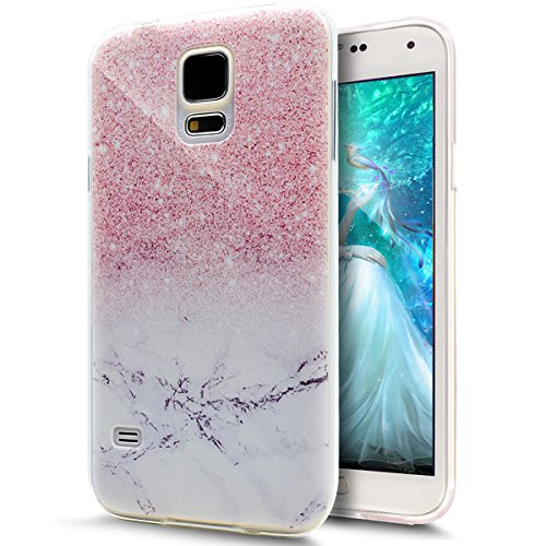 ikasus Kompatibel mit Galaxy S5 Mini Hülle,Galaxy S5 Mini Schutzhülle,Gemalt Kunst Malerei Handyhülle Silikon TPU Silikon Hülle Handyhülle Tasche Durchsichtig Schutzhülle Mini,Rosa Marmor Marble