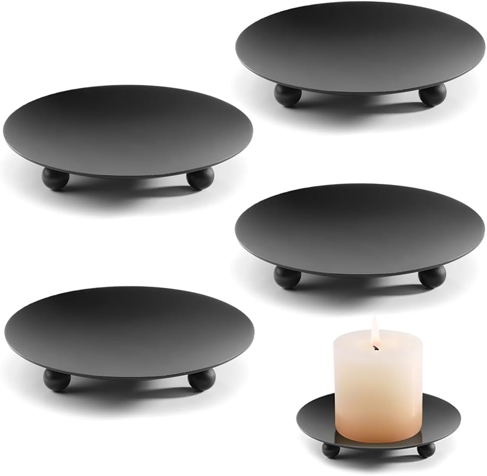 Aongray Round Metal Candle Holder Plates Set of 4 Candle Holder Tray