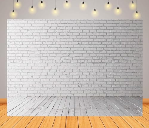 Fond briques blanches 2.7x1.8m avec sol en bois clair pour studio