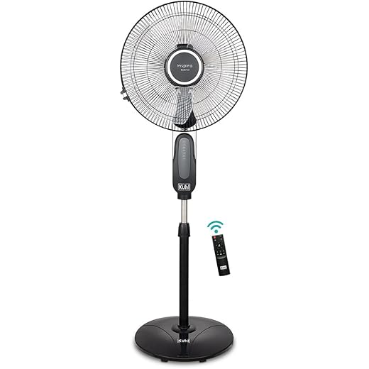 KUHL Inspira P1 | 400mm | BLDC Pedestal Fan with Remote | 5 wings | Touch Screen Control Panel | Height Adjustment | Tilt Mechanism, Swivel Function | Low Noise | Black