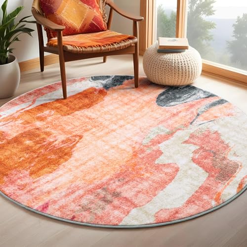 Image of Carvapet 4ft Washable Round Rug Modern Abstract Circle Rug