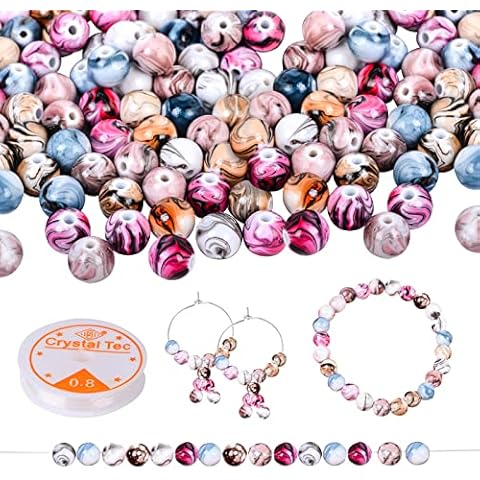 Loozykit 300pcs 8mm Acrylic Round Beads with 1mm Hole Colorful Printed Acrylic Beads Jewellery Making Accessories for Bracelet Necklace Earring Making Floral Small Beads(Ink) Cover
