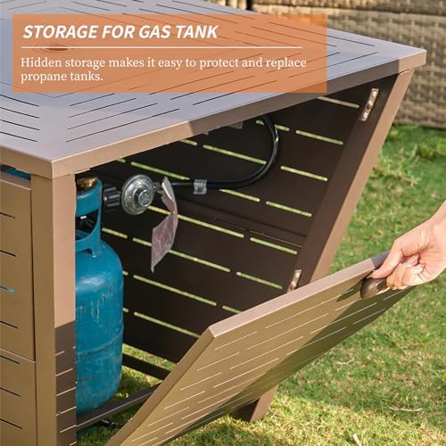 Papajet 32 Inch Propane Fire Pit Table, 50,000 Btu Gas Fire Pit Table, Square Firepit Table With Lid And Lava Rock, Outdoor Propane Firepit For Garden thumb #3