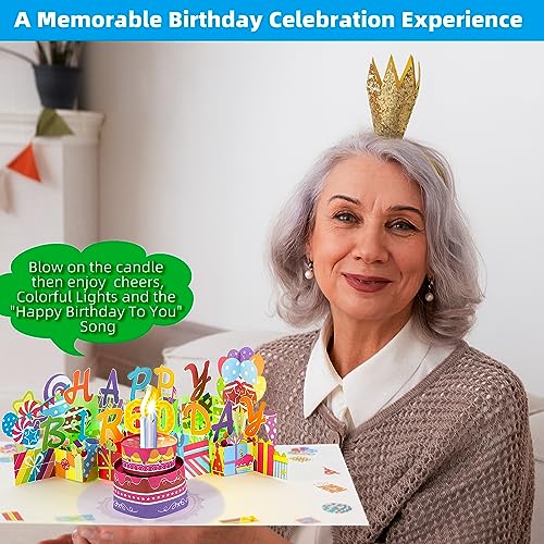 Image of 60th Pop-Up Musical Birthday Card, Blowable LED Candle for Women and Men