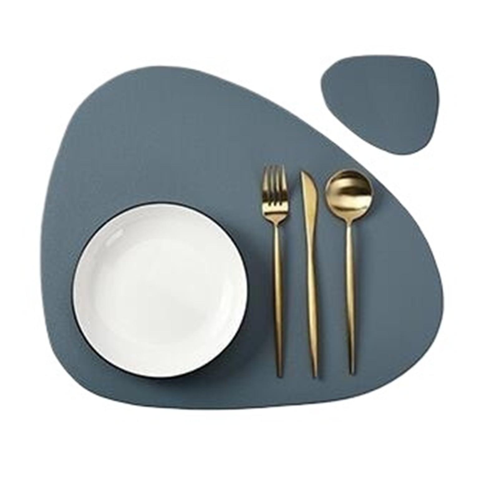 Set de table en similicuir bleu avec sous-verre assorti, tapis de protection individuel