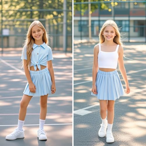 Image of HIHA Girls 3 Piece Outfit Cami Crop Tops Skirt Set with Button Down Shirts Size 6-12