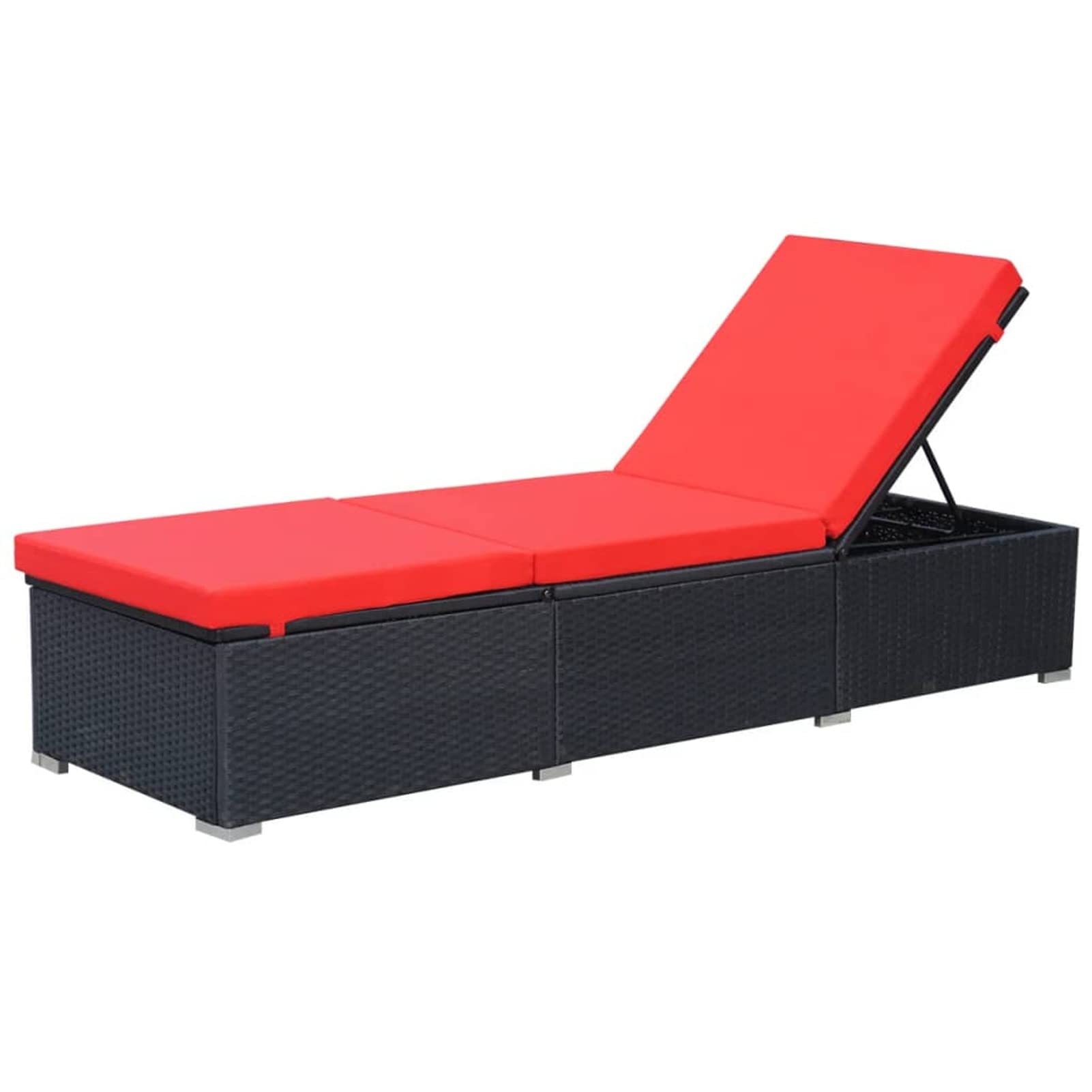 Homgoday Chaise Longue avec Coussin Résine Tressée Noir, Bain de Soleil de Jardin Côtés Réglables, Lit de Camping Transat de Relax pour Plage, Extérieur, Balcon, Terrasse B