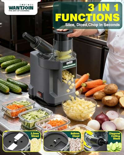 Image of WantJoin 3 in 1 Electric Vegetable Chopper - Multifunctional Commercial Vegetable Dicer Food Fruit Processor Stainless Steel Blades for Slicing(2.5mm)