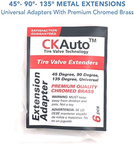 image for CKAuto 6 Pack 45 Degree 90 Degree 135 Degree Metal Valve Stem Extender