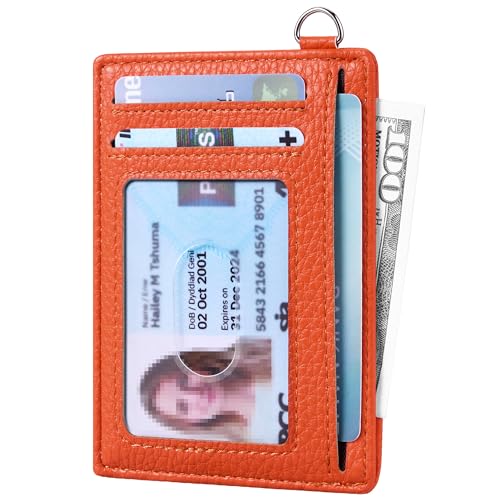 Image of Mayski Slim Wallet, Credit Card Holder for Women, Minimalist Front Pocket RFID Blocking Card Cases, Small Wallet Women Men(Lichee Orange)