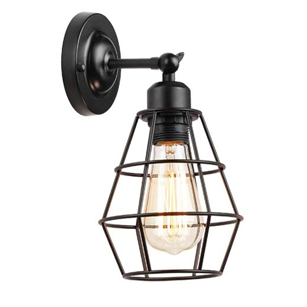 HYJAUSXB Wire Cage Wall Sconce 1 Light Lighting Fixture丨Hardwired Industrial Vintage Sconces丨Edison Rustic Farmhouse Lamps for Headboard Bedroom Nightstand Garage Porch丨Black