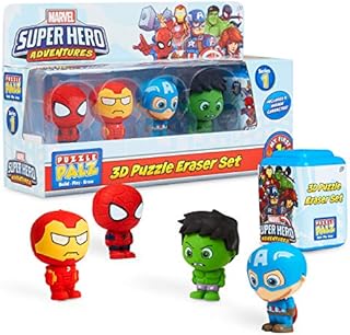 Marvel Toys Age 3+, Pack Of 5 Collectable Action Figures Set With Superhero Spiderman Iron Man Captain America Hulk And 1 Surprise Character, Novelty Erasers For Kids, Official Avengers Gifts