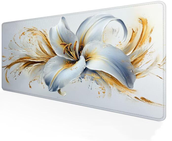 Tapis de Souris Gamer XXL 1200x400mm Blanc Fleur G1-236 pour Bureau