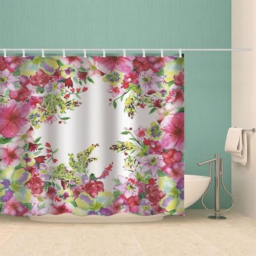 Rideau de douche en polyester de qualité supérieure au design fleuri rose - 4