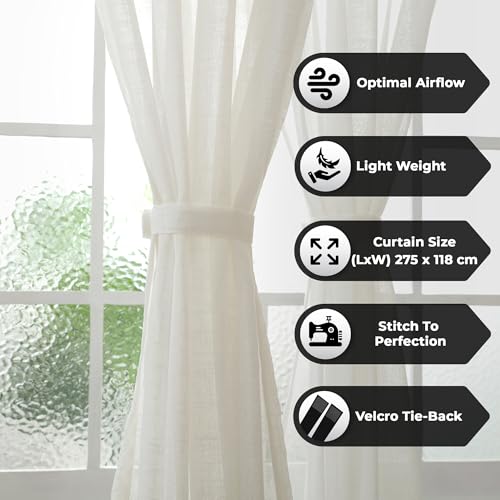 Image of Story@Home Sheer Curtains 8 Feet Long Set of 1 | Net Semi Transparent Curtain | Solid Printed | Semi Long Door Curtain for Living Room, Bedroom | (118 X 242 cm, Off White)