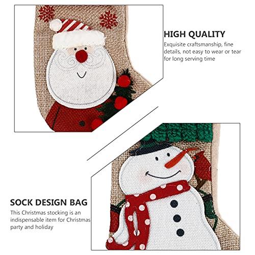 VOSAREA 2 peças de meias de Natal de linho bordadas, árvore de Natal pendurada, presente de decoraçã