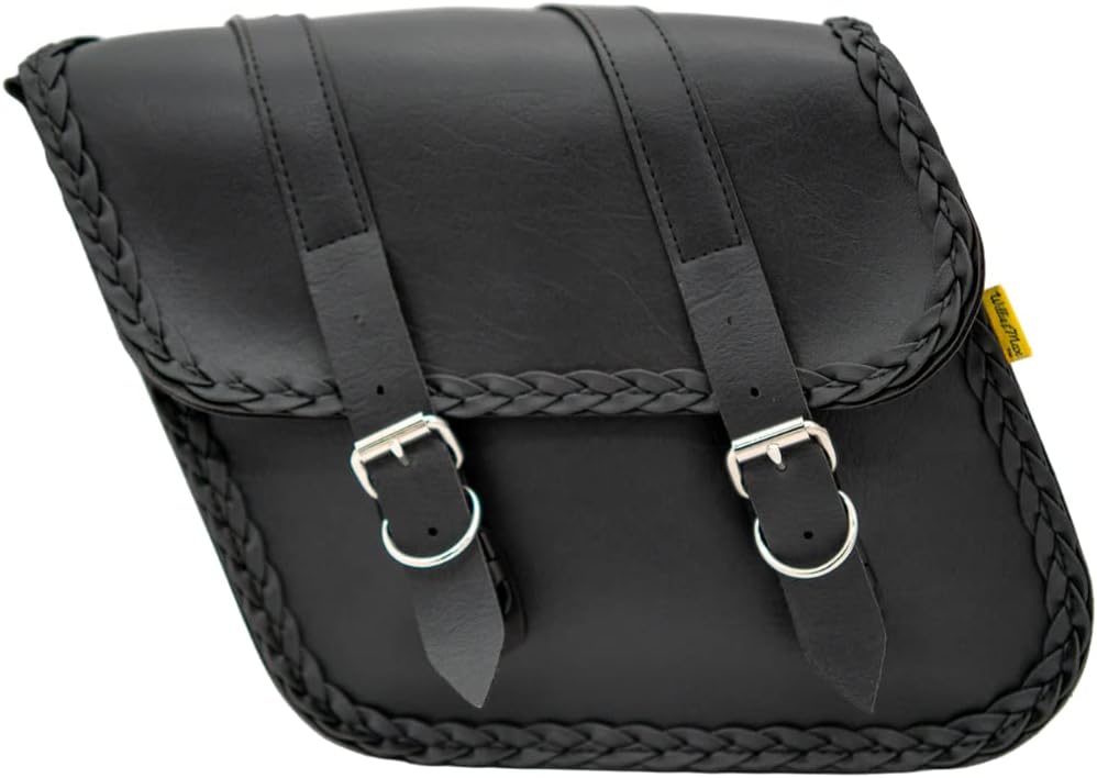 DowcoWillie & Max 58707-20 Braided Series: Synthetic Leather Compact Slant Motorcycle Saddlebag Set, Black, Universal Fit, 10 Liter Each/20 Liter Total Capacity