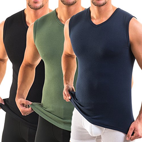 Camiseta sin mangas para hombre Hermko 3050 con cuello en pico confeccionada en algodón puro