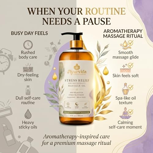 Image of Stress Relief Aromatherapy Massage Oil - Relaxing Spa Massage Oil for Better Sleep, Full Body Relaxation & Calming Skin Nourishment | 300ml