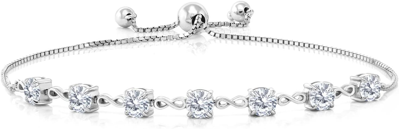 Gem Stone King Infinity Tennis Bracelet for Women in 925 Sterling Silver | 4.5MM Round Gemstone Birthstones | Adjustable Bolo Bracelet For Women | Easy-On Easy-Off | Fine Jewelry for Her Mom Wife