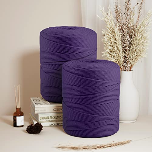 Image of ZUEXT Macrame Cord, Dark Violet, 4mm x 547yds Cotton String Macrame Yarn | Natural Handmade, 4 Strands Twisted Cotton Rope, for Craft Wall Hanging Weaving Tapestry Dream Catchers Hanger DIY Gift, 500m