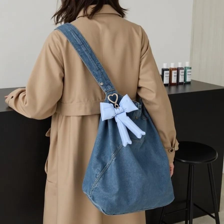 Image of Pink Bow Keychain Bag Charms Y2K Bowknot Plaid Keychains Coquette Aesthetic Purse Handbag Backpacks Charms (New Blue)