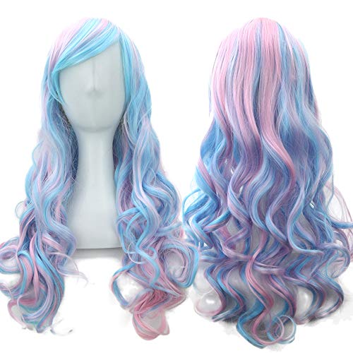 Mojun 70Cm Women's Long Curly Light Blue Gradient Pink Wigs Anime Lolita Harajuku Style Colorful Wig #TOP3