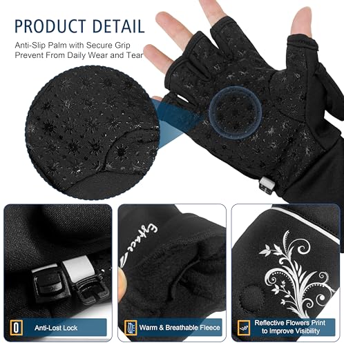 Manoplas convertibles para correr con solapa cortavientos guantes mujer 3
