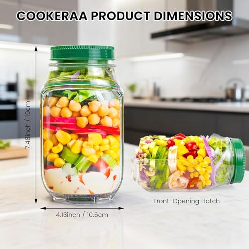 Image of Marve Salad Pod Mason Jar Side Open Portable Salad Container with Leakproof Dressing Compartment | Reusable Salad Bottle Lunch Jar for Meal Prep, Office Lunch, Travel, Camping & Picnic