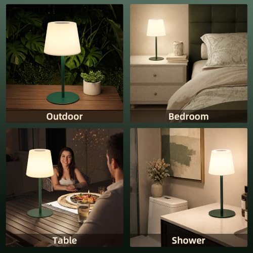 Image of EZVALO IP65 Waterproof Shower Lamp -Spa-Like Bathroom Lamp, Rechargeable Cordless Mood Light, 3 Color Temps for Relaxing Bathroom & Bathtub Experience 1 Pack (Green)