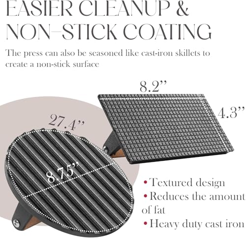 Image of Bellemain Heavy-Duty Cast Iron Grill Press Set - Perfect Smash Burger Press & Steak Tool with Ergonomic Wood Handle for Pro-Level Searing on Griddle, Skillet, or BBQ