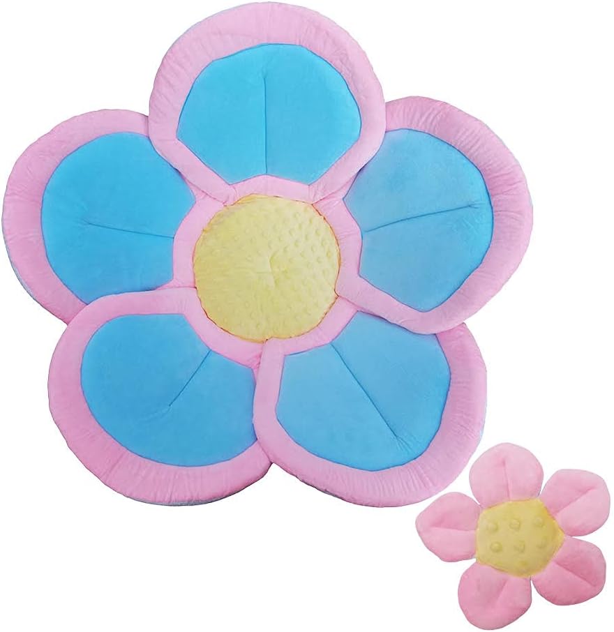 Baby Bath Flower Soft Cushion Non-Slip Safety Sink Insert Tub Creative Play-mat 0-12 Months, Includes Mini Bath Flower Scrubby BPA Free (Baby Pink Coral)