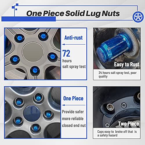 Image of MIKKUPPA M12x1.5 Lug Nuts, Blue 20PCS Closed End Spline Lug Nuts 17mm Hex | Replacement for 1994-2013 Chevy Impala, 1998-2019 Honda Accord /CRV /Civic, 2003-2008 Honda Pilot Aftermarket Wheel