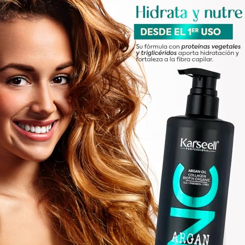 Karseell Acondicionador Profesional Nutritivo Aceite de Argán Vitamina E Hidratante Desenredante Reparador Suavidad Brillo Antifrizz Cabello Seco Dañado Teñido sin Siliconas ni Parabenos Uso Diario - imagen 2