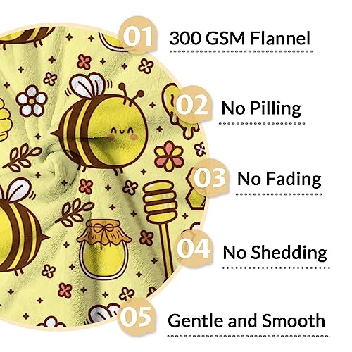 Bee Blanket Gifts, 60"x80" Cute Bee Print Throw for Women Girls, Soft Cozy Warm Flannel for Sofa Bed