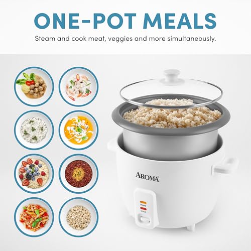 AROMA® Rice Cooker, 8-Cup (Uncooked) / 16-Cup (Cooked), Pot-Style Rice Cooker and Soup Warmer with One-Touch Control, 4 Qt, White, ARC-368NG - Image 2