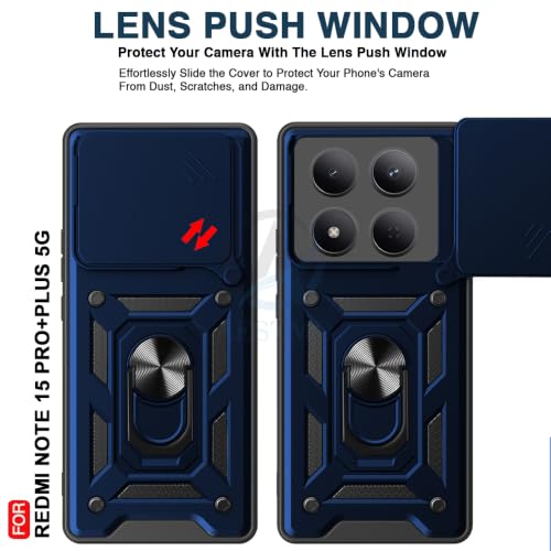 Image of AESTMO Tough Armor Redmi Note 15 Pro Plus 5G Bumper Back Case Cover | Ring Holder & Sliding Camera Shield Cover | 360 Degree Protection Back Case Cover for Redmi Note 15 Pro Plus 5G (Blue)