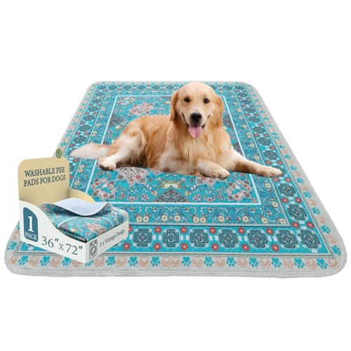 Image of Homimp Washable Pee Pads for Dogs, Extra Large Reusable Puppy Pads Waterproof, Absorbent and Leakproof Dog Pee Pads, Non Slip Puppy Training Pads, Pet Mat for Floor,Crate,Couch,Whelping, Blue,36 inchx72 inch