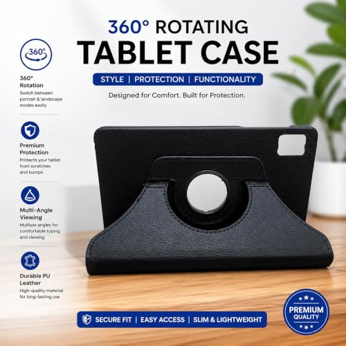 Image of Flip Cover for Realme Pad Mini (8.7 inch) | 360 Rotating Back Cover | Leather Finish | Pencil Holder not Included | Multi-Angle Stand Cover for Realme Pad Mini (8.7 inch) - Black