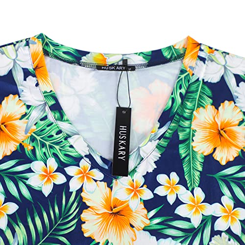 Huskary Women's Summer Maxi Dress Casual Loose Pockets Long Dress Short Sleeve Split Dresses #TOP2